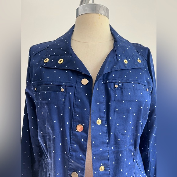 Chico’s Polka Dot Stretch Navy Jacket Blazer - Picture 2 of 12